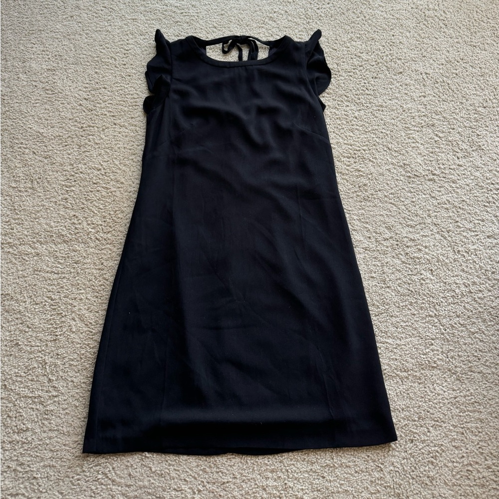 Loft black ruffle shoulder mini dress